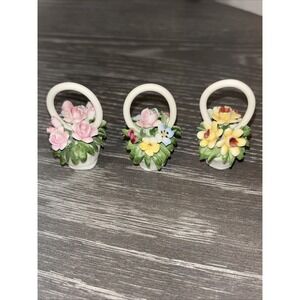 Vintage Set Of 3 Mini Baskets Of Flowers‎ Capodimonte Italy 1.5" & 1.25"